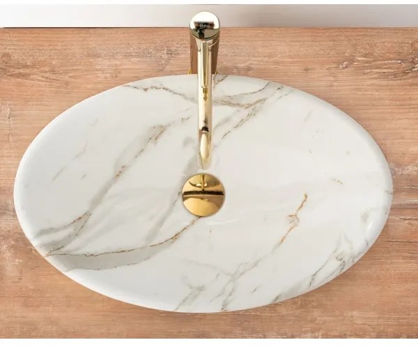 REA-U9685 - Lavoar pentru blat PAMELA 33x53 cm ceramică/finisaj marmură