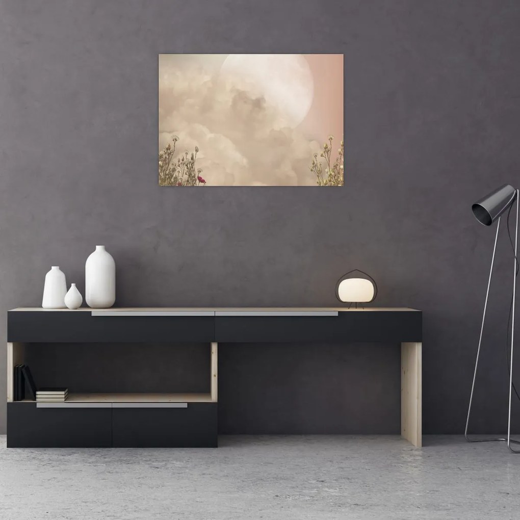 Tablou pe sticlă - Luna plină roz (70x50 cm)