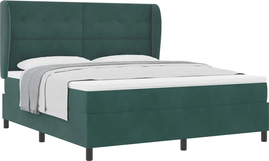 vidaXL Pat cu arcuri cu saltea Verde închis 200 x 180 cm Catifea