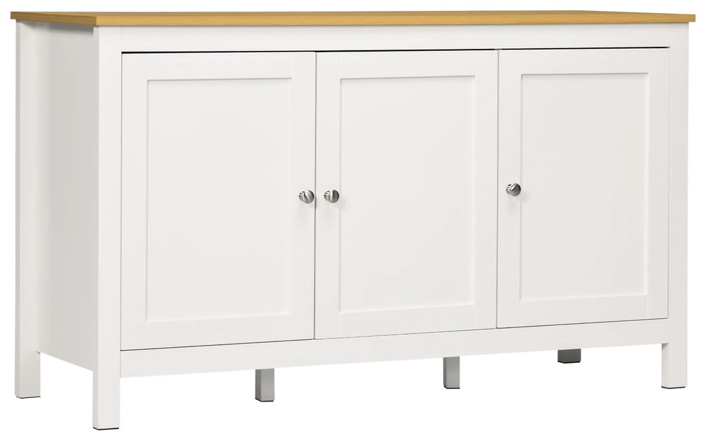 HOMCOM Bufet mobilier de depozitare cu 3 uși 2 rafturi reglabile aspect de lemn deschis 120 x 40 x 70 cm alb | Aosom Romania