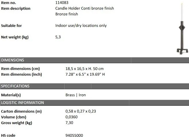 Suport lumanare design LUX Conti, bronz 114083 HZ