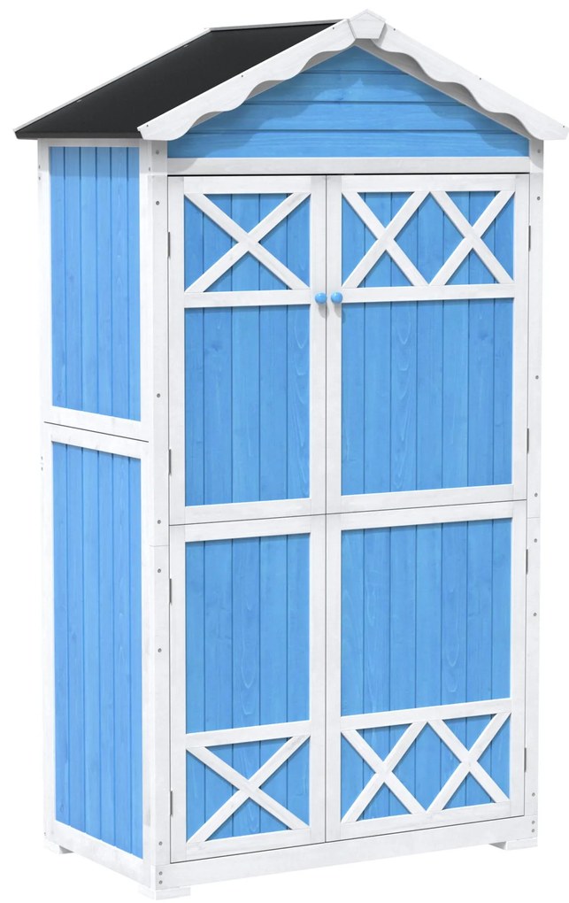 Depozit pentru mobilier de grădină din lemn pentru exterior, design rezistent la intemperii cu întărituri stabile în formă de X, 93x45x179 cm, Albastru