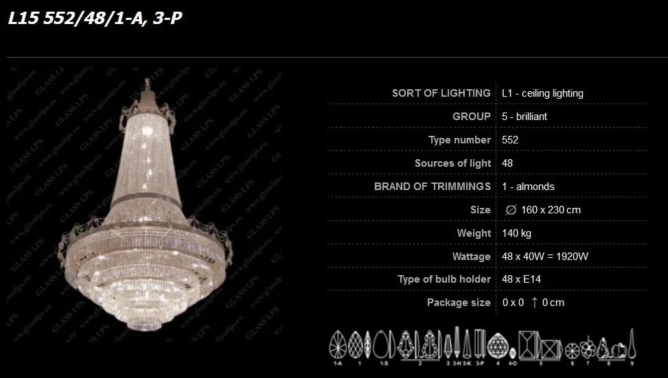 Lustra cristal Bohemia L15 552/48/1-A, 3-P