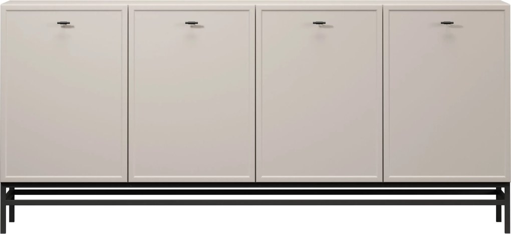 Comodă cu patru uși Lorini 200 cm - cașmir / mânere negre T-bar / cadru