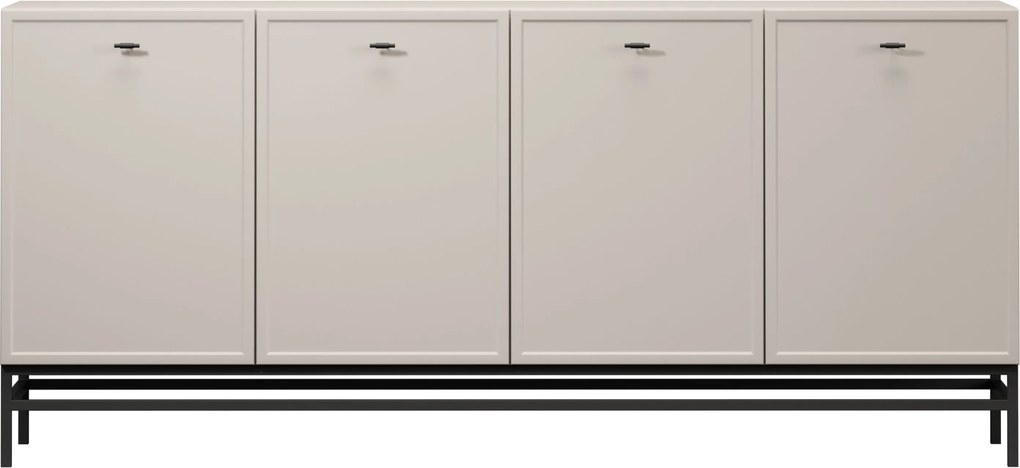 Comodă Lorini 200 cm cu 4 uși - cașmir / mânere negre T-bar / cadru