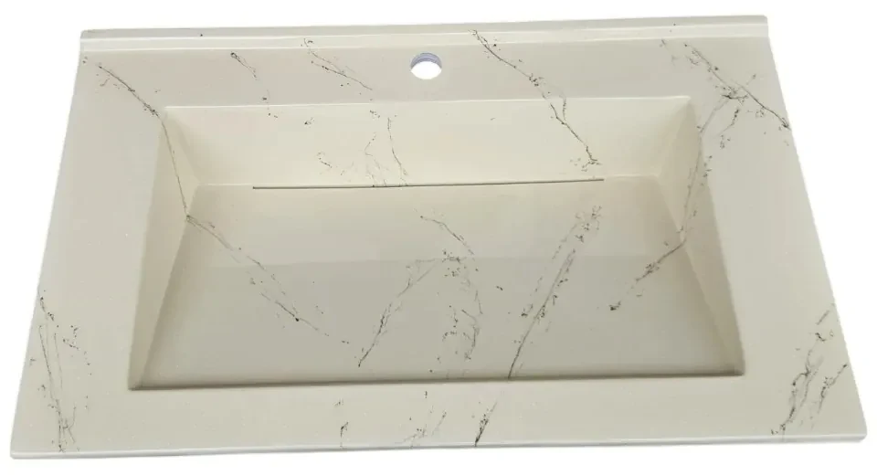 Lavoar(chiuveta) baie compozit granit, cu sifon ascuns, HouseXL LuxMarble, 71x47 cm, montaj pe blat sau masca, antibacterian, aspect marmurat