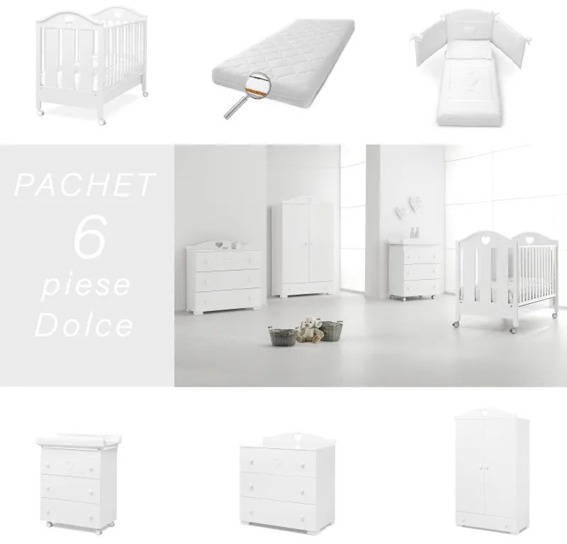 Pachet 6 piese Pat Saltea Set Textil Comoda Cabinet Dulap Dolce