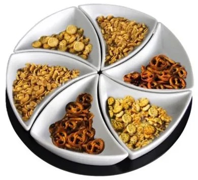 Set de 6 boluri cu tavă TORO, ceramică/lemn