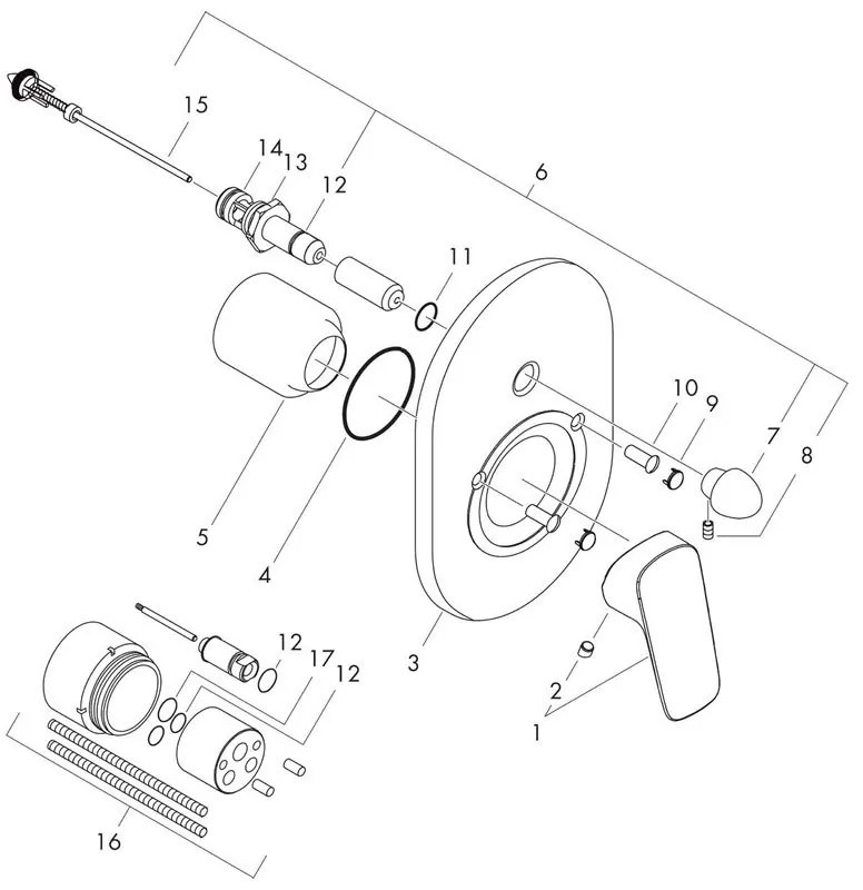 Set baterie cada - dus si corp incastrat, Hansgrohe, Logis, crom