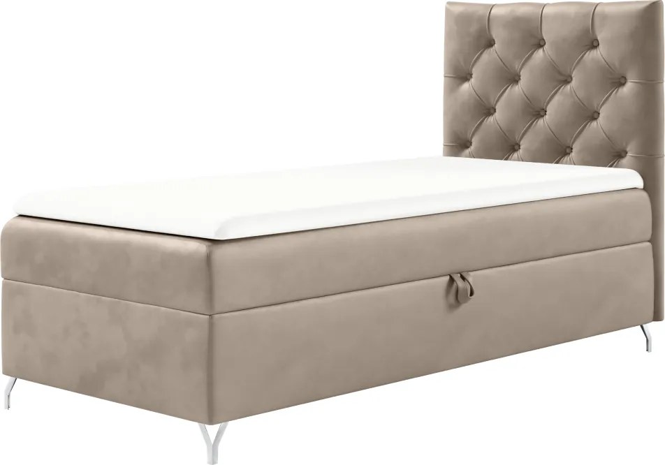 Pat cu boxspring, 90x200, ţesătură bej Velvet, pe dreapta, GULIETTE + cadou