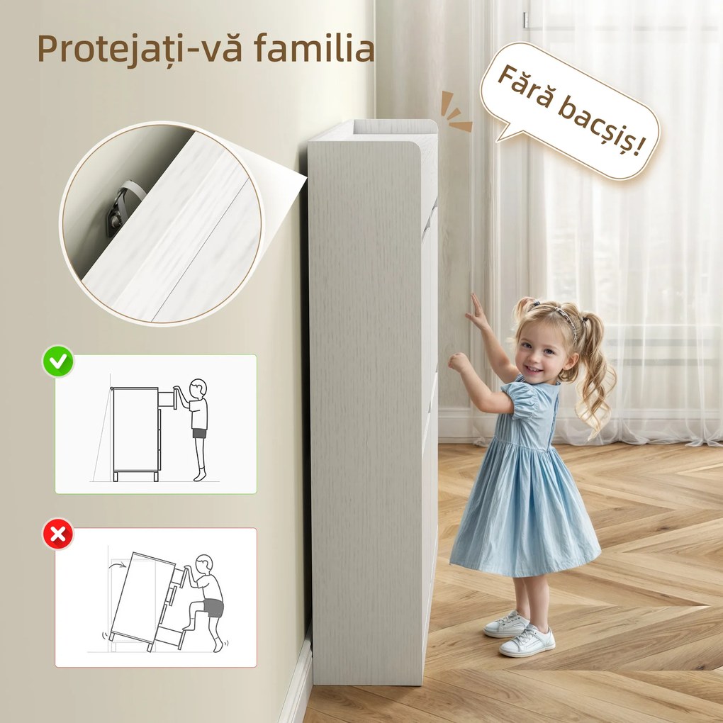 HOMCOM Dulap pentru Pantofi cu 4 Sertare Rabatabile și 2 Sertare Glisante Alb | Aosom Romania