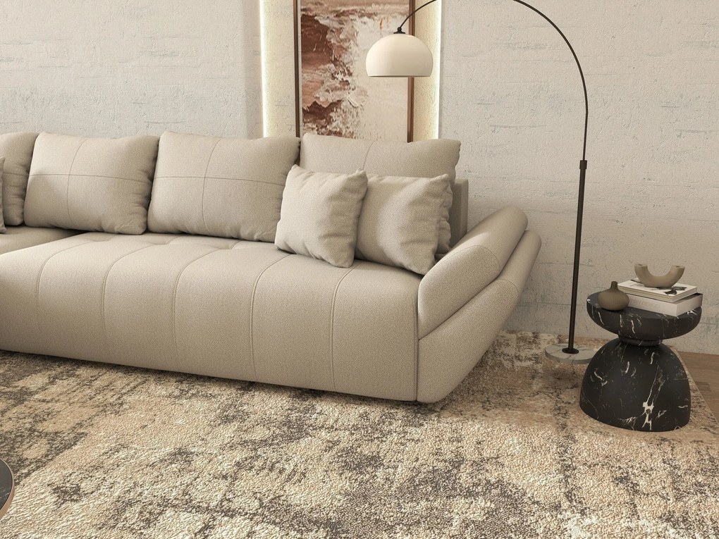 Colțar extensibil dumonde cu ladă de depozitare si sezut confortabil din spuma high-density, Berlin XL Enjoy Beige 350x185 cm