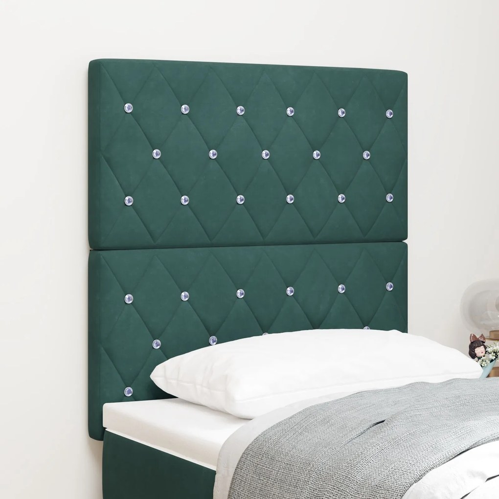 vidaXL Tăblia de pat din catifea verde închis cu butoane de cristal, 80 cm