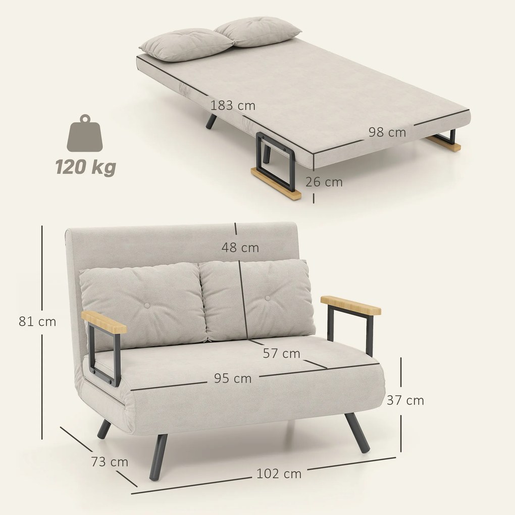 HOMCOM Canapea Pat de 2 Locuri cu Spătar Reglabil pe 5 Nivele și 2 Perne din Material Capitonat, 102x73x81 cm, Negru | Aosom Romania