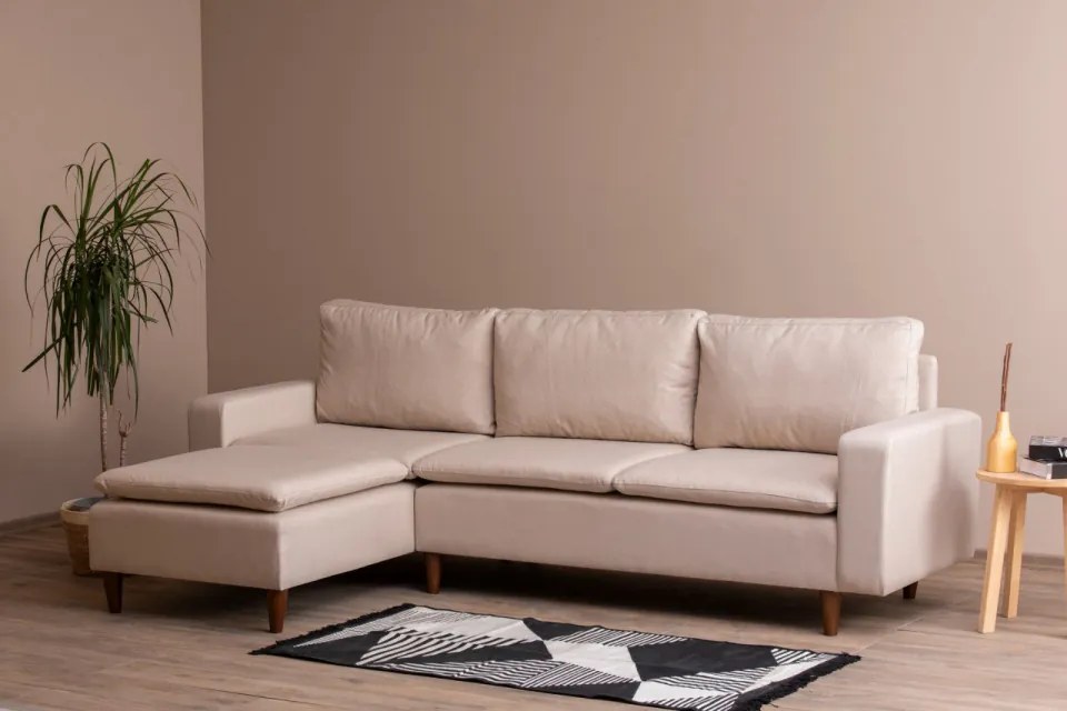 Colțar 3 Locuri, Cadru Metal, Lungo, Crem