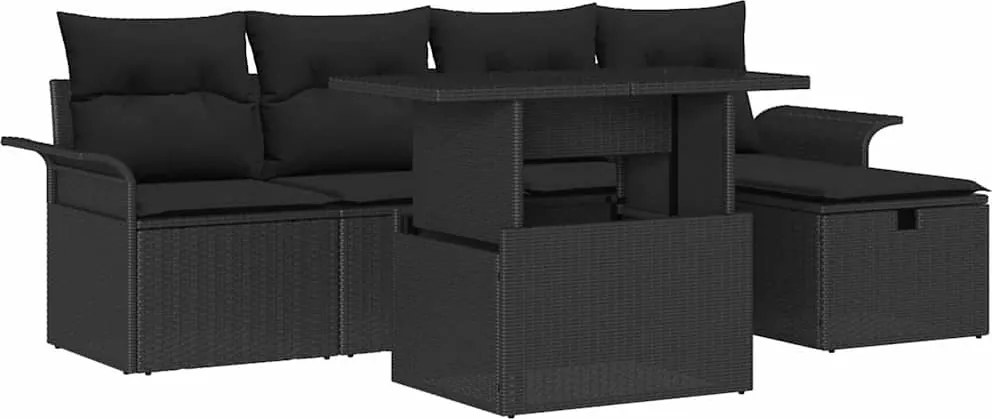 vidaXL Set de canapele pentru grădină cu pernă 6 pcs Negru Rattan poli