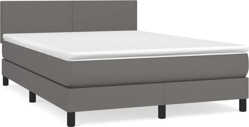 vidaXL Pat box spring cu saltea, gri, 140x190 cm, piele ecologică
