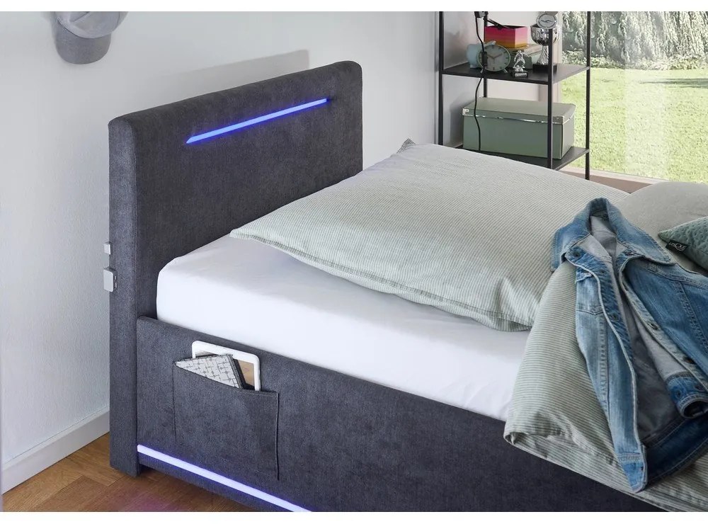 Pat pentru copii gri închis tapițat fără somieră 90x200 cm Circle – Meise Möbel