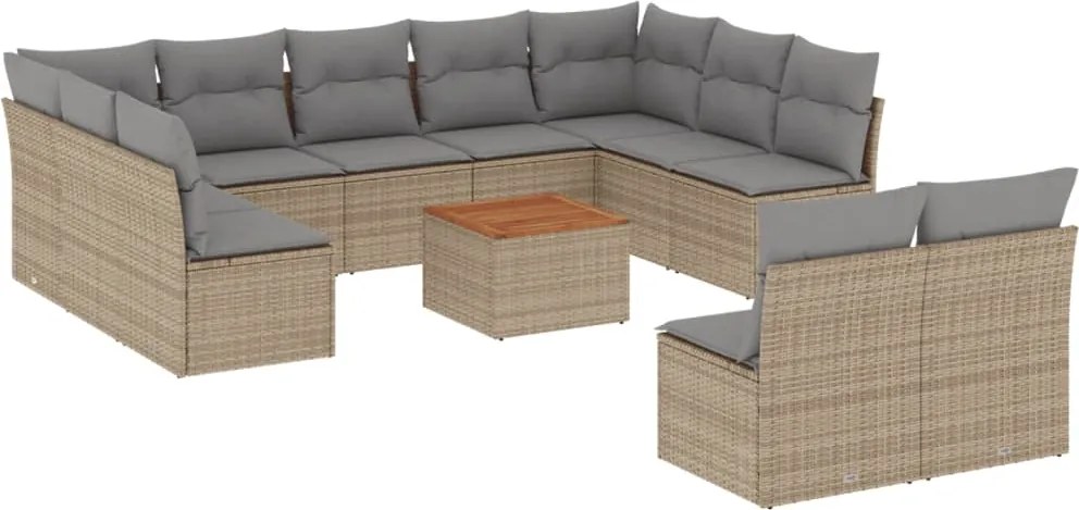 vidaXL Set canapele de grădină, 12 piese, cu perne, bej, poliratan