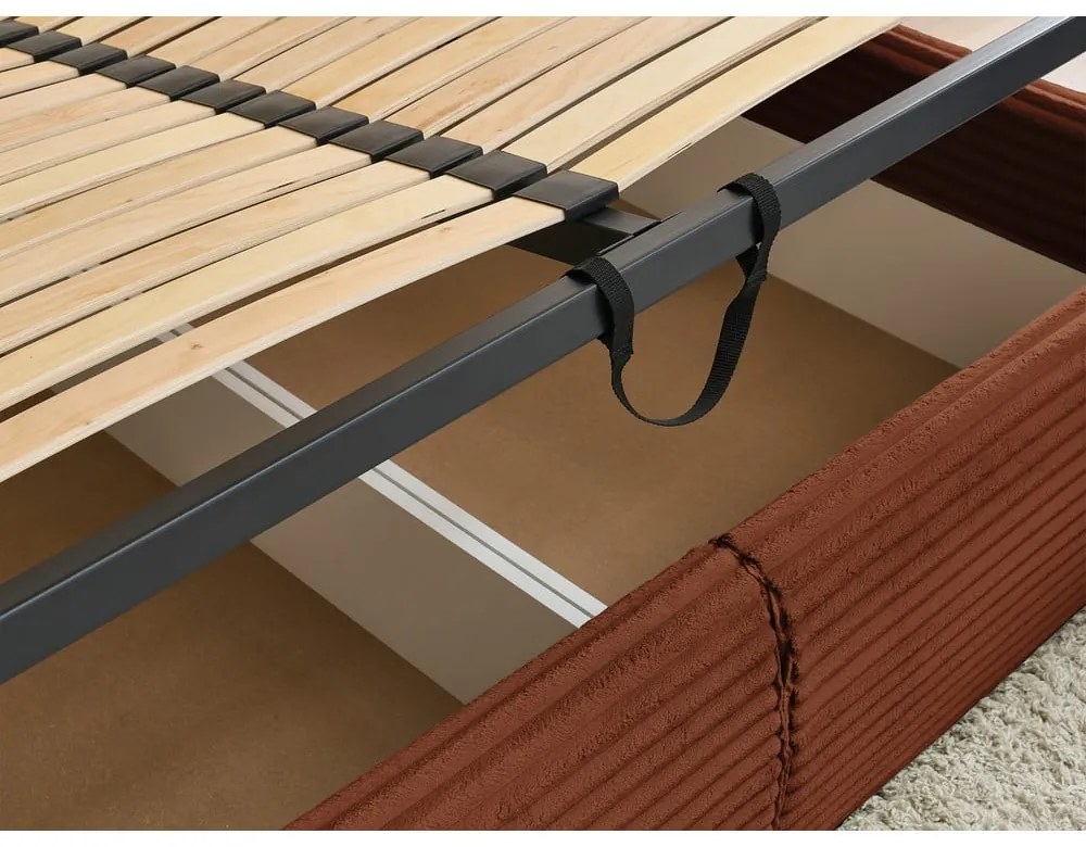 Pat matrimonial cărămiziu tapițat cu spațiu de depozitare cu somieră 180x200 cm Jade – Bobochic Paris