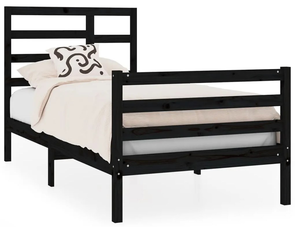 3105824 vidaXL Cadru de pat mic single, negru, 75x190 cm, lemn masiv