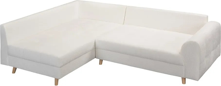 Colțar alb cu tapițerie din stofă bouclé (cu colț pe partea stângă ) Ariella – Ropez