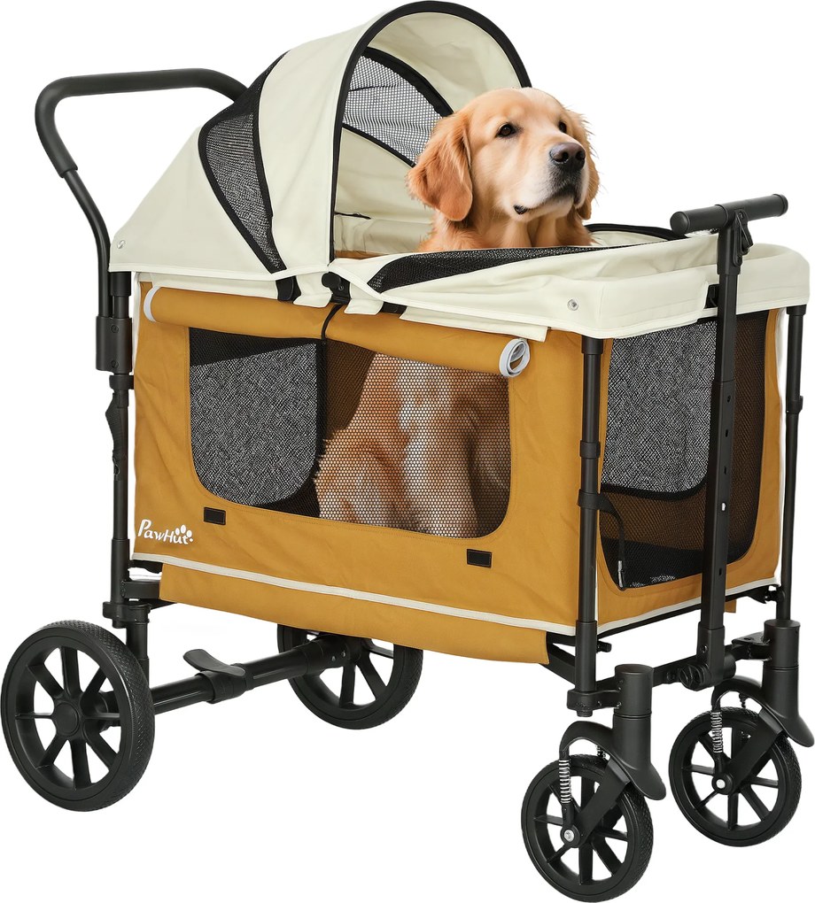 PawHut Cărucior pentru câini buggy pliabil pentru câini și pisici până la 30 kg 110 x 65 x 102 cm Maro | Aosom Romania