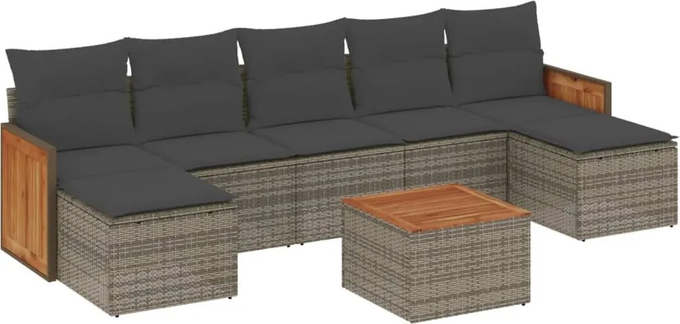vidaXL Set canapele de grădină cu perne, 8 piese, gri, poliratan