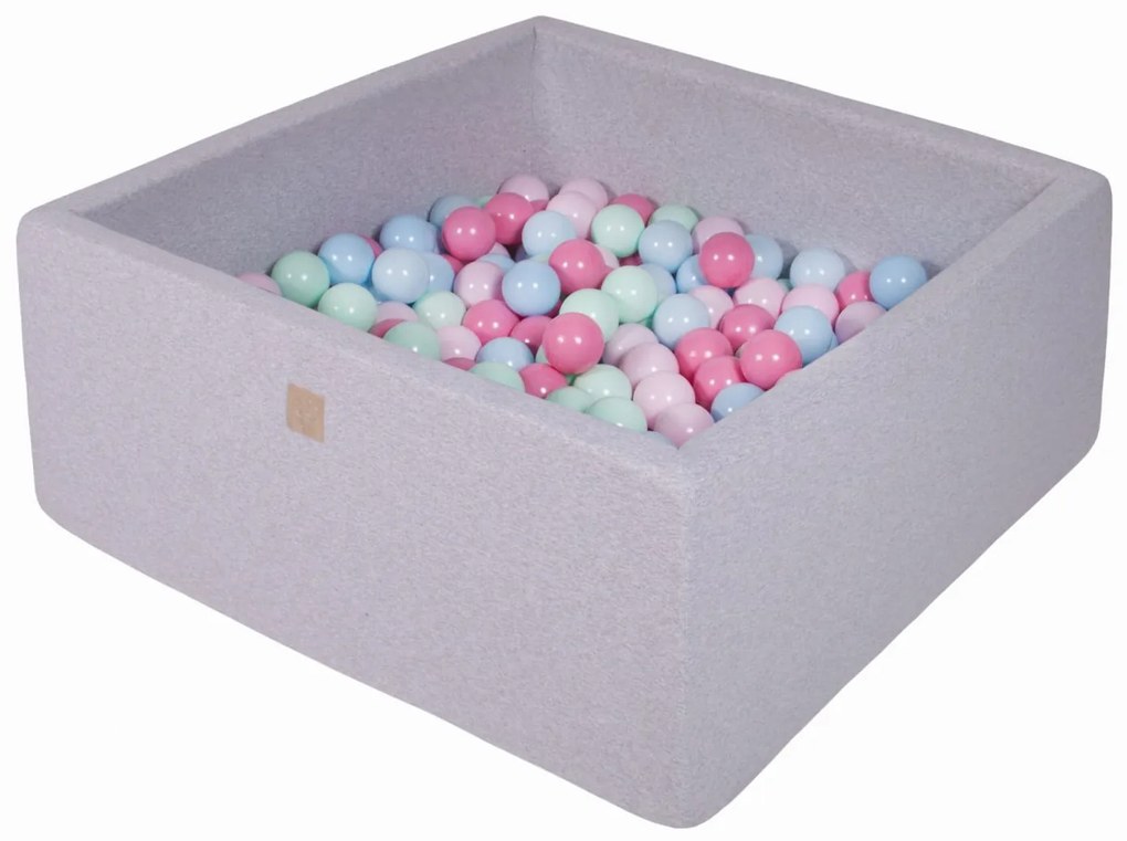 Piscina uscata cu 200 de bile (baby blue, mint, roz deschis, roz pastel) MeowBaby  , 90x90x40 cm, Gri