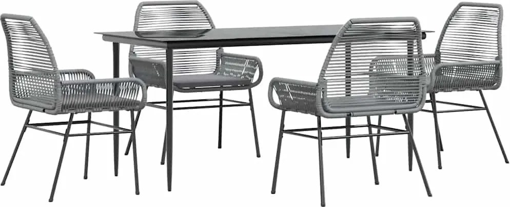 vidaXL Set de sufragerie de grădină 5 piese sticlă poliratan gri