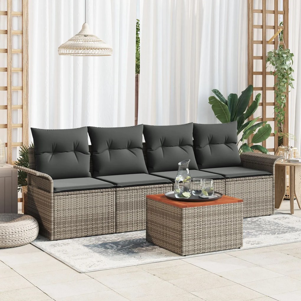 vidaXL Set de canapele pentru grădină 5 pcs Gri Rattan poli