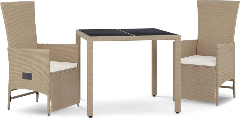 vidaXL Set mobilier de grădină cu perne, 3 piese, bej, poliratan