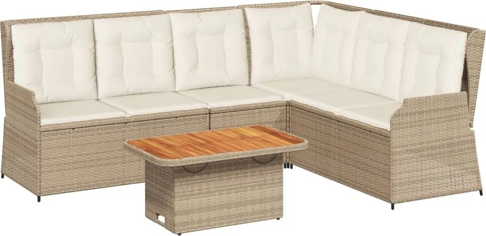 vidaXL Set mobilier de grădină cu perne, 5 piese, bej, poliratan