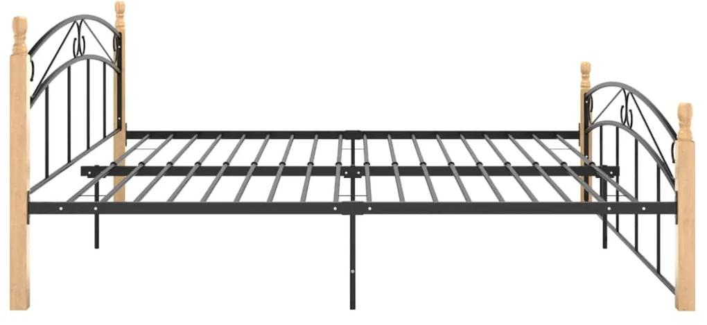 Cadru de pat, negru, 180x200 cm, metal si lemn masiv de stejar Maro deschis, 180 x 200 cm