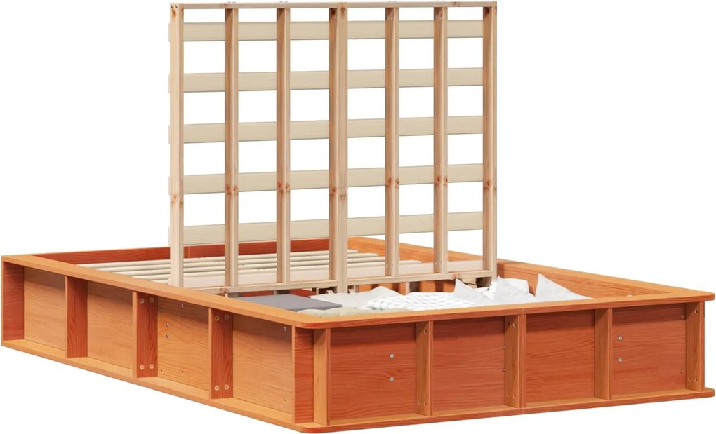 vidaXL Cadru de pat Maroniu cerat 140 x 200 cm Lemn de pin masiv