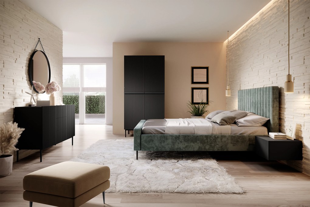 Dulap Nicole 100 cm dormitor cu două sertare - negru mat / picioare negre