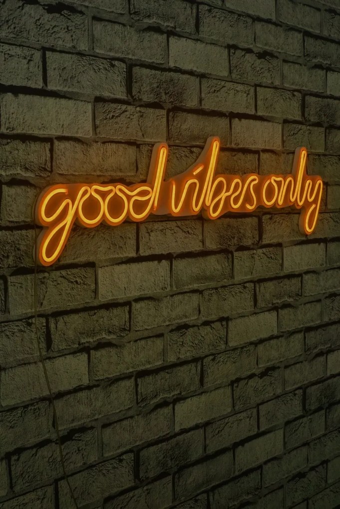 Decoratiune luminoasa LED de perete Good Vibes Only Galben 76x19x2 cm