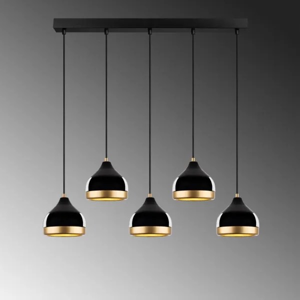 Lustră suspendată pe cablu YILDO, 5xE27/40W/230V, negru/auriu