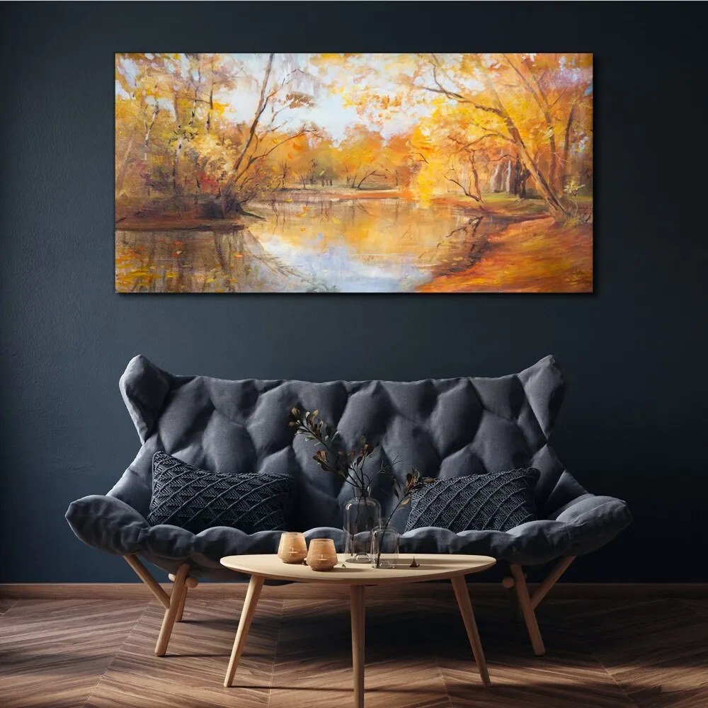 Tablou canvas pădure râu natura toamna