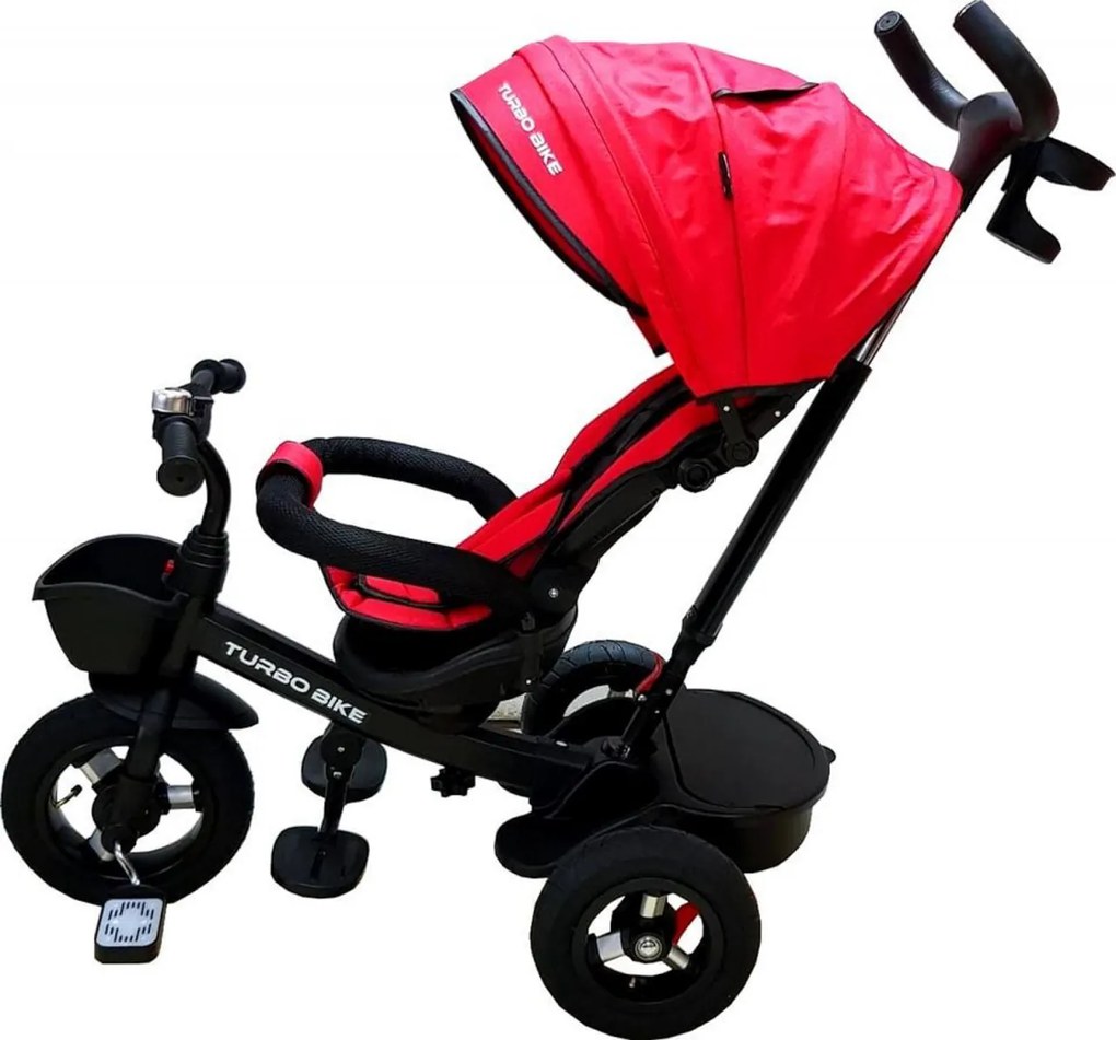 Tricicleta cu copertina Baby Care™ Turbo Bike , roti din cauciuc, pozitie somn, pedale si maner pentru parinti, scaun reversibil cu invartire 360