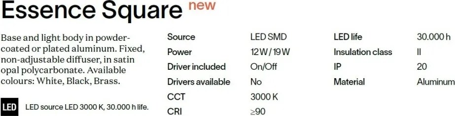 Aplica Led stil minimalist ESSENCE AP SQUARE D115 LUCE DIR. OTTONE 3000K