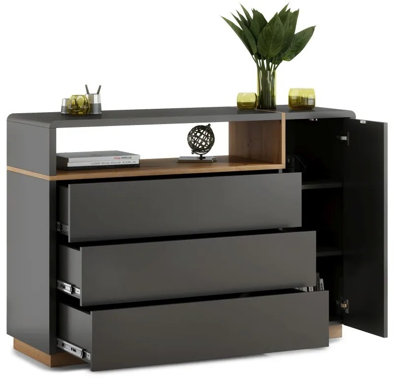 Mazzoni Set de mobilier FOLK Antracit (gri închis)/Stejar Artisan - MOBILIER MODERN PENTRU CAMERA DE ZI CU COMODĂ MIC TV