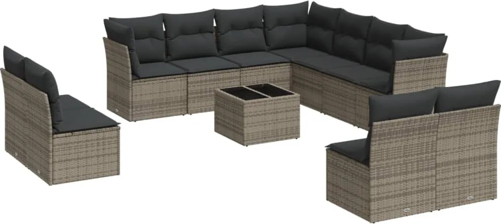 vidaXL Set canapea de grădină cu perne, 12 piese, gri, poliratan