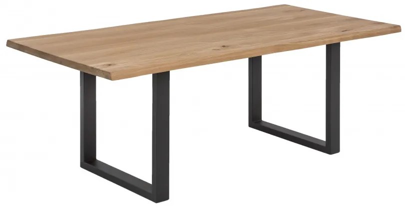 Masa dreptunghiulara cu blat din lemn de stejar Tables &amp; Benches 180x90x76 cm maro deschis/ negru