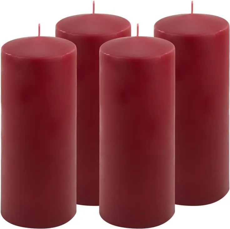 Set de lumânări, 25 cm, Ø 10 cm, burgundy, 4 buc