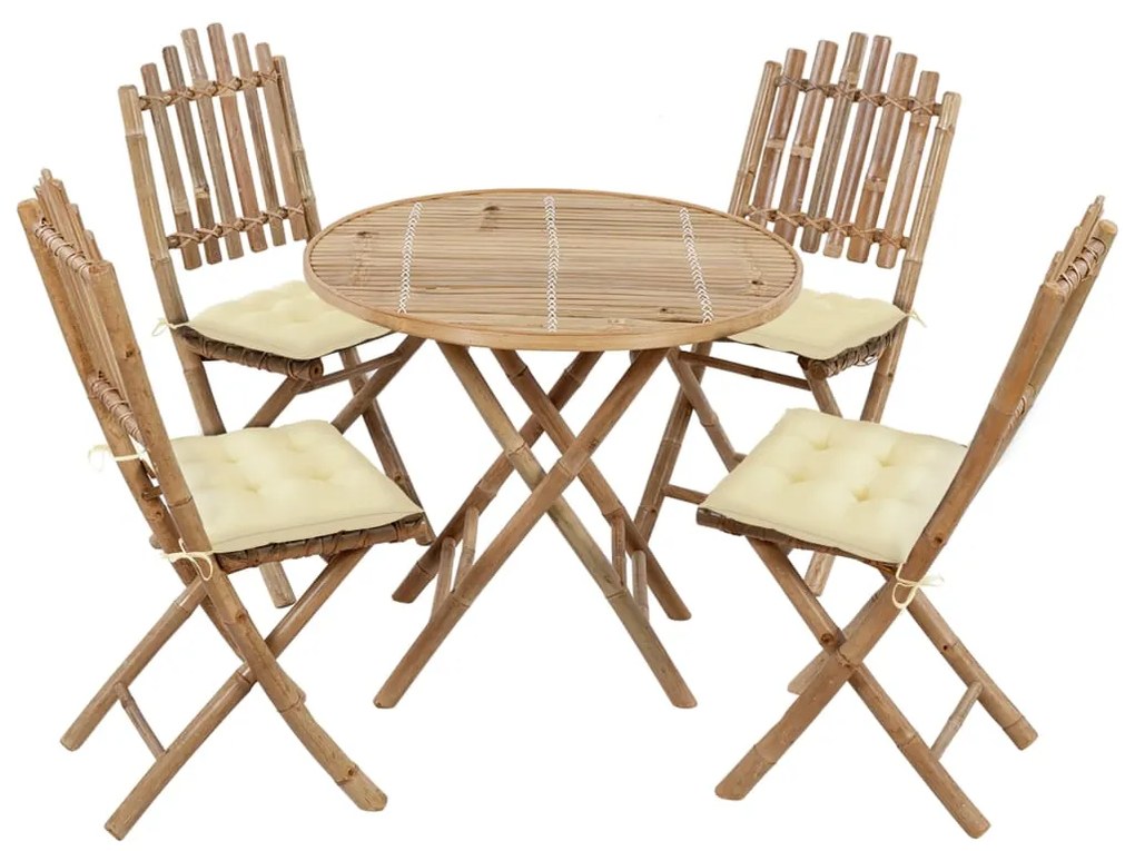 vidaXL Set mobilier de exterior pliabil, cu perne, 5 piese, bambus
