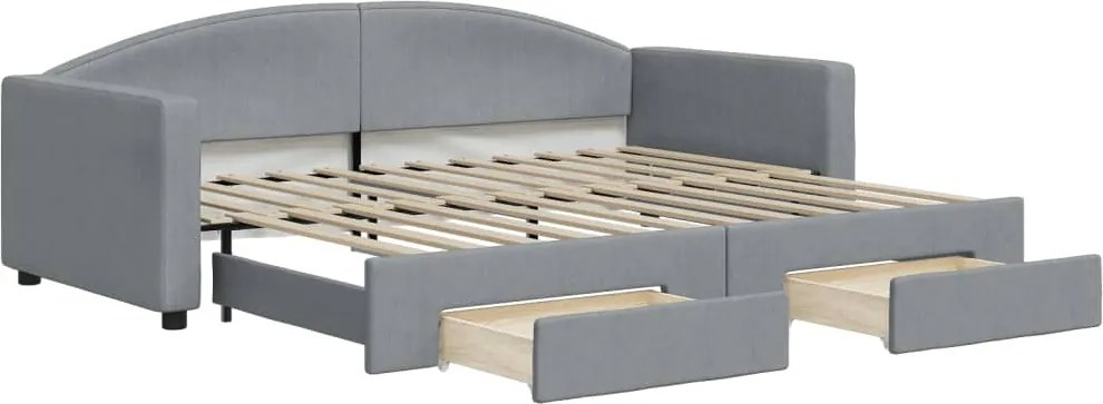 vidaXL Pat de zi cu extensie și sertare, gri deschis, 90x200 cm textil