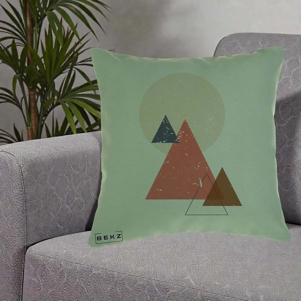 Perna Decorativa Geometric Munti si Soare, 40x40 cm, Verde, Husa Detasabila, Perna Inclusa, BEKZ®