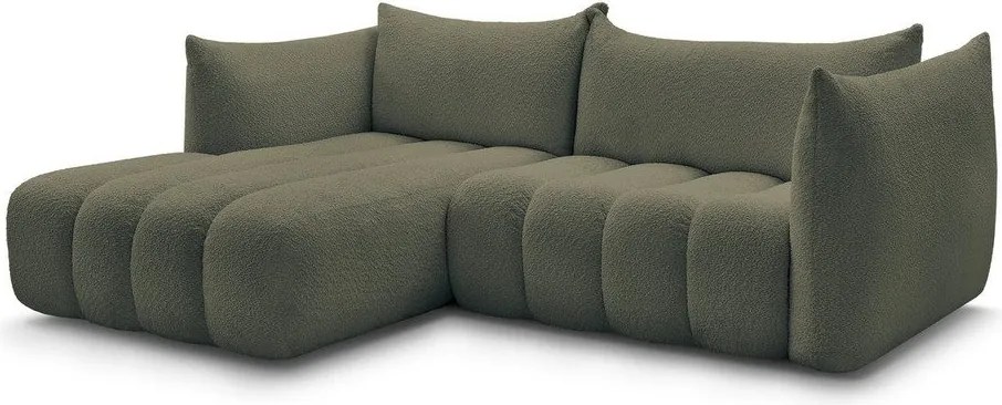 Colțar verde cu tapițerie din țesătură bouclé (cu colț pe partea stângă/cu șezlong) Azra – Bobochic Paris