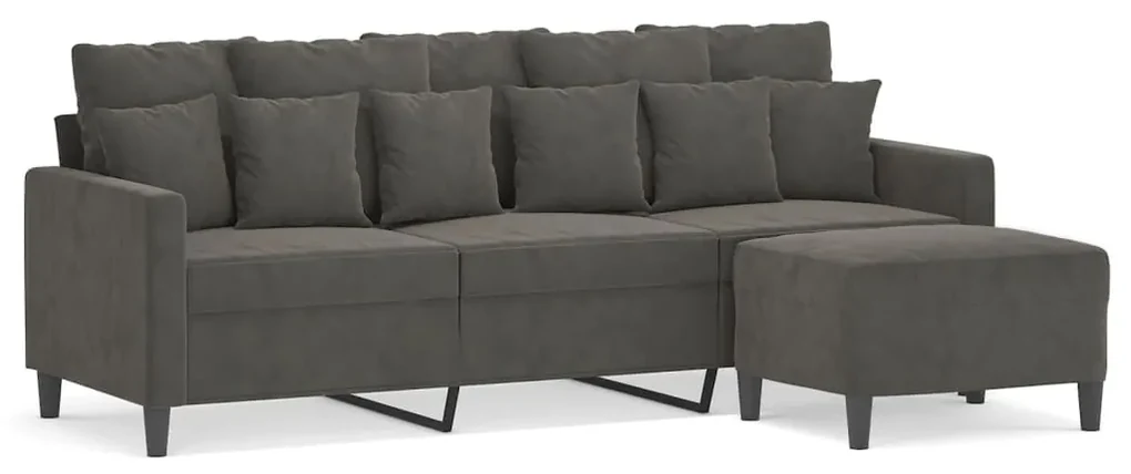 3153472 vidaXL Canapea cu 3 locuri și taburet, gri închis, 180 cm, catifea